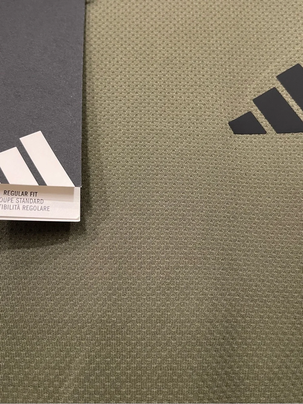 adidas Olive Green Short Sleeve Performance Tee with Black Stripes